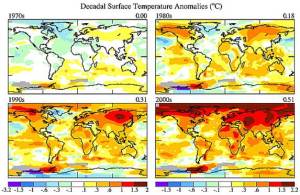 Decadal surface T anomaly from Hansen et al 2010